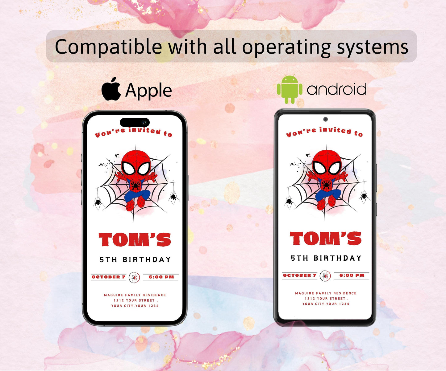 Editable Spiderman Mobile Invitation | Spiderman Birthday Party evite | Spider man Electronic Evite | Editable With Canva | Instant Download