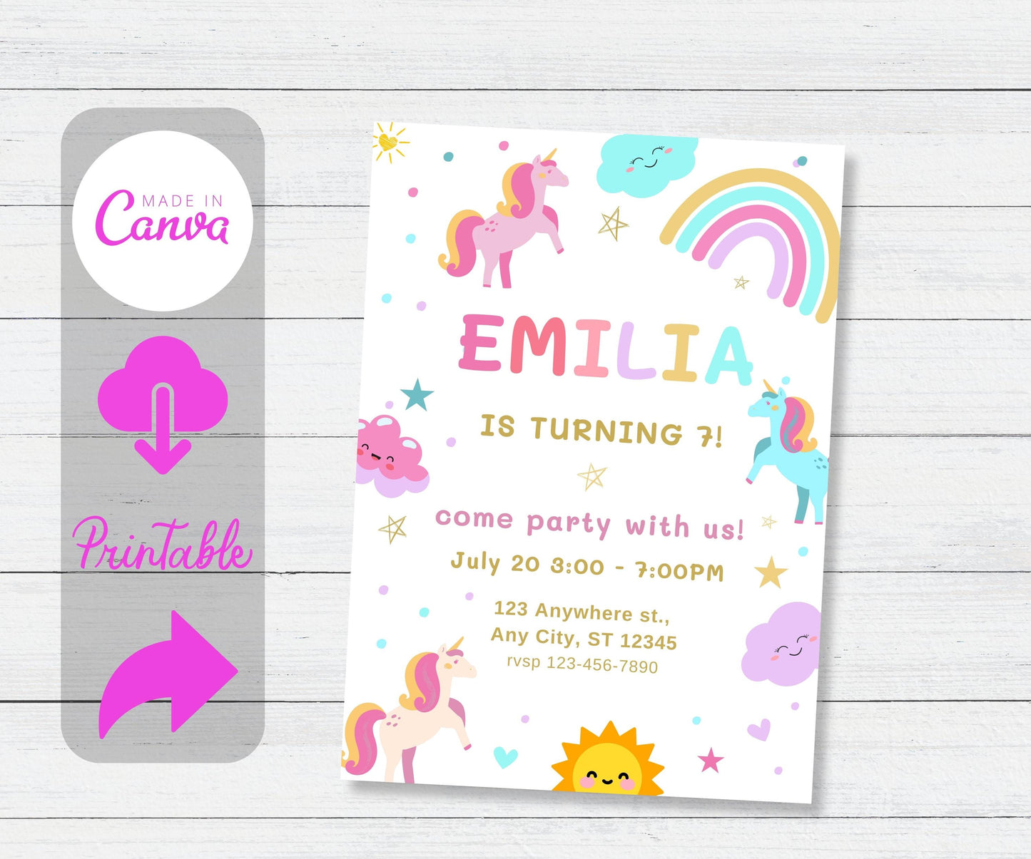 Editable Unicorn Birthday Invitation Magical Pastel Rainbow Unicorn Birthday Party Whimsical Fairytale Unicorn Party Instant Download