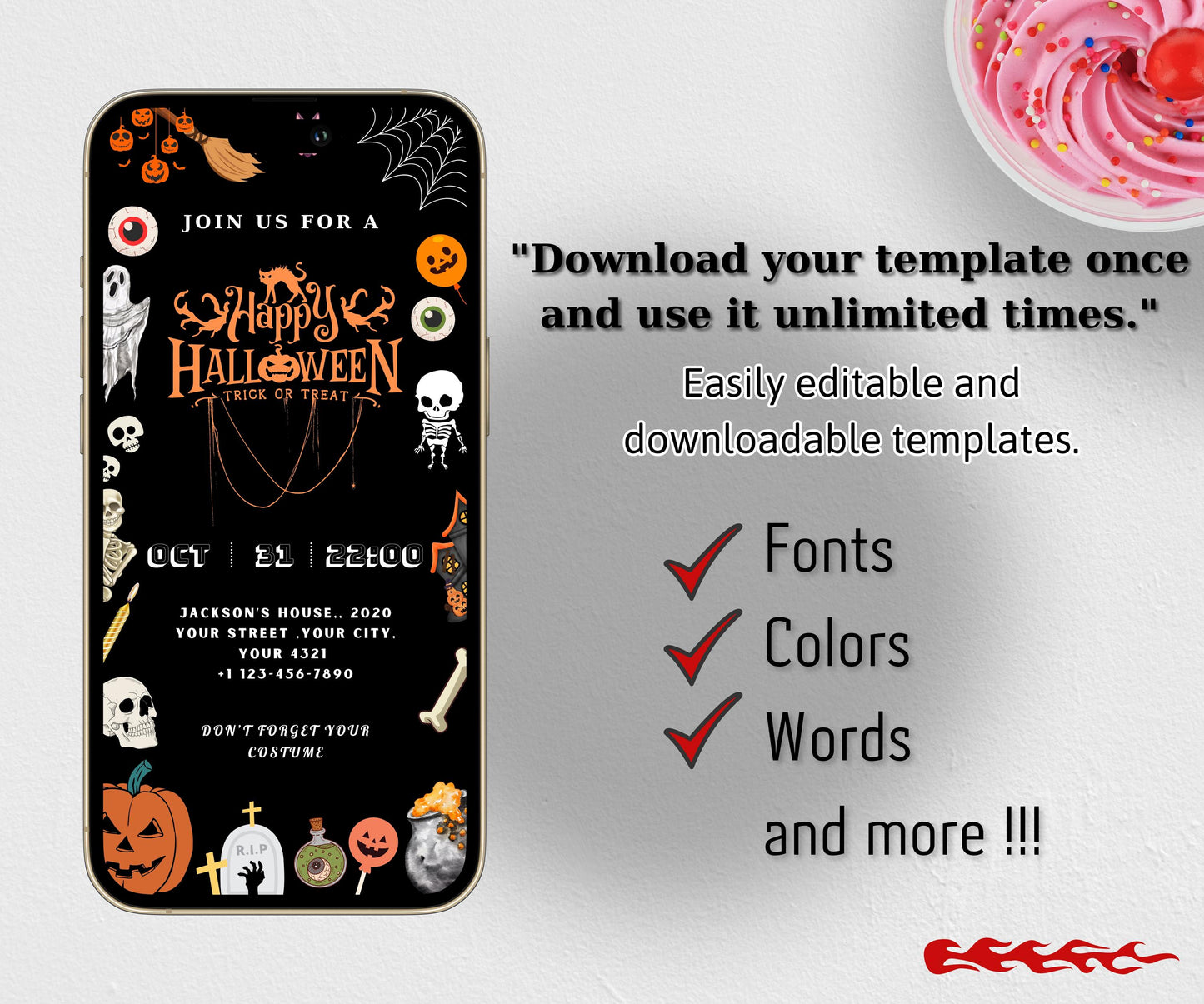 Editable Halloween Invitation, Halloween Party Invitation, Halloween Birthday Invitation, Spooky birthday Invite, Sms Electronic Invite