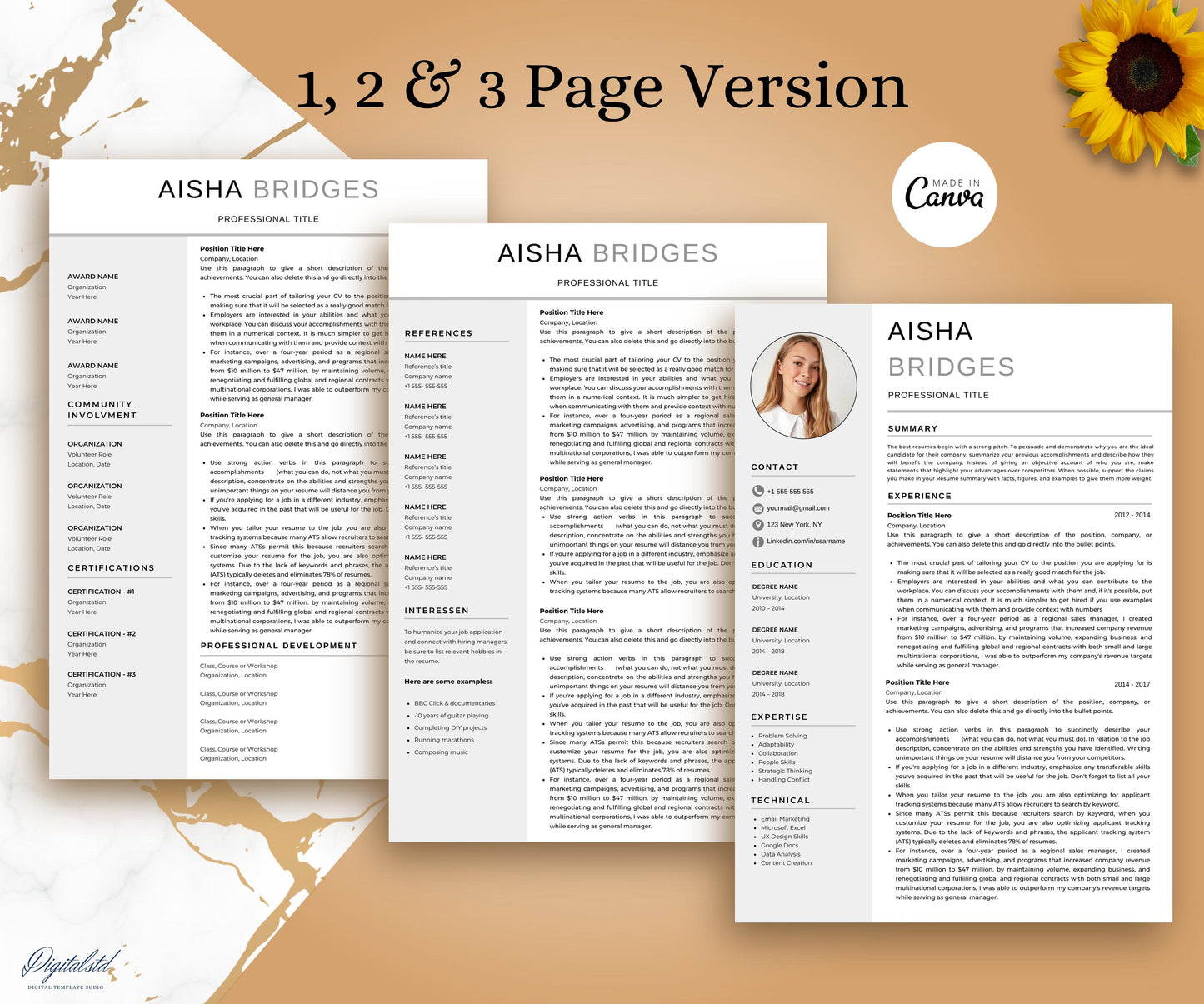 Canva Resume Template with photo, Professional Resume Canva, Cv Template Canva, Editable Resume Canva Template, Creative Resume Layout Canva