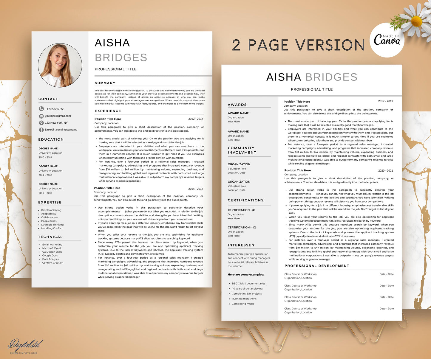 Canva Resume Template with photo, Professional Resume Canva, Cv Template Canva, Editable Resume Canva Template, Creative Resume Layout Canva