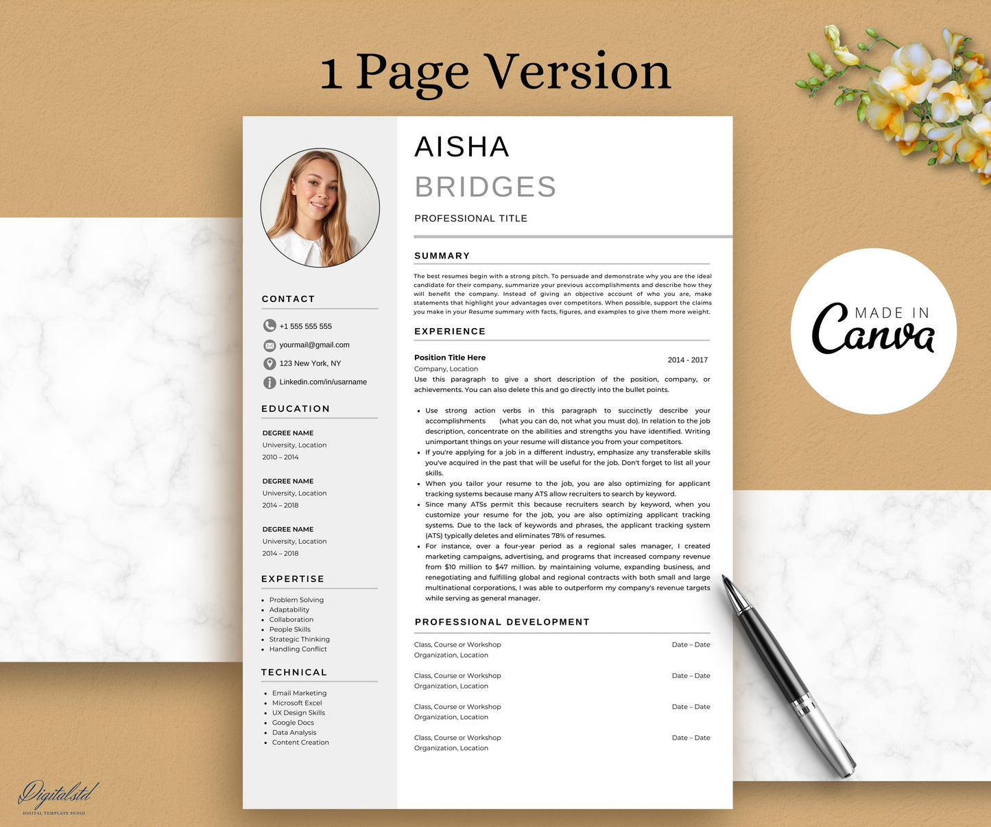 Canva Resume Template with photo, Professional Resume Canva, Cv Template Canva, Editable Resume Canva Template, Creative Resume Layout Canva