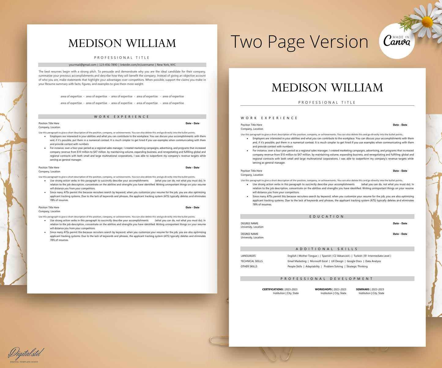 Minimalist ATS Friendly Resume Template for Mac Pages & Word, Clean Modern ATS Resume for HR Manager, Ats Friendly Recruiter, Simple Resume