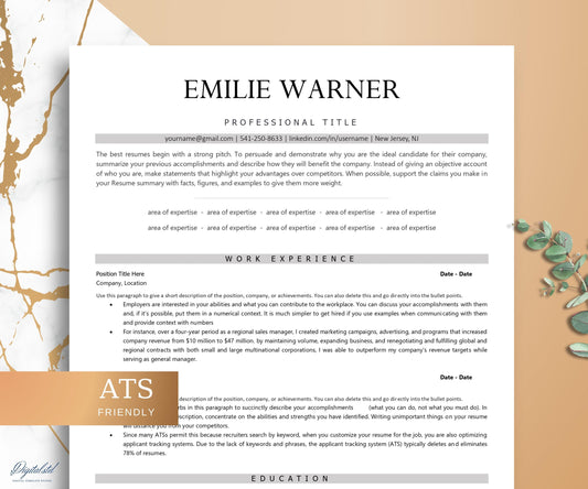 ATS Friendly Resume Template, Ats Executive Resume Template MS Word and Mac Pages, Clean Professional ATS Resume - Editable Ats Cv Template