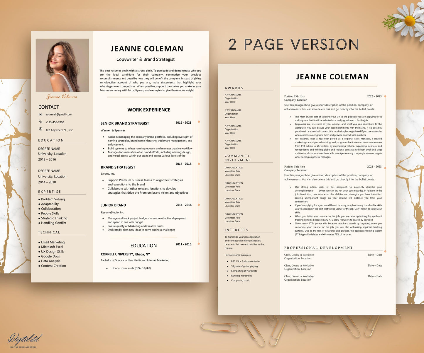 Resume Template, Modern Resume Template with Photo, Resume Template for Word and Pages, Cover Letter, Professional CV 1, 2, 3 Page Template