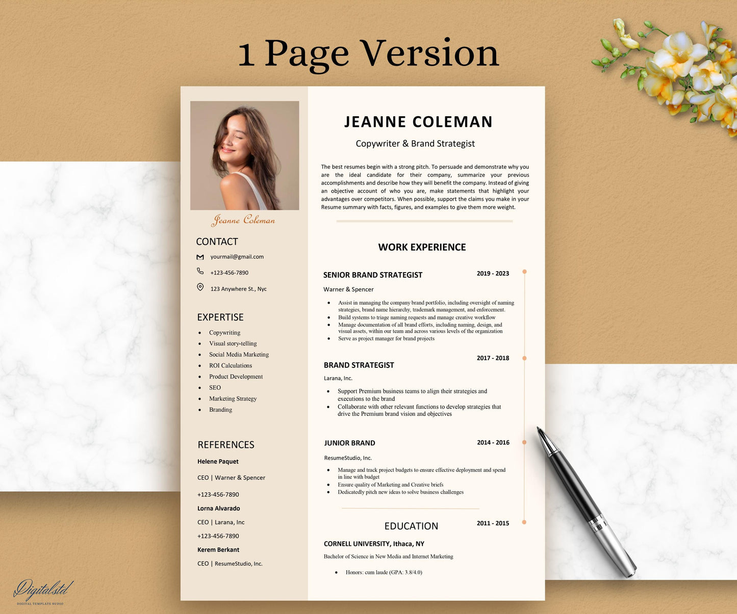 Resume Template, Modern Resume Template with Photo, Resume Template for Word and Pages, Cover Letter, Professional CV 1, 2, 3 Page Template