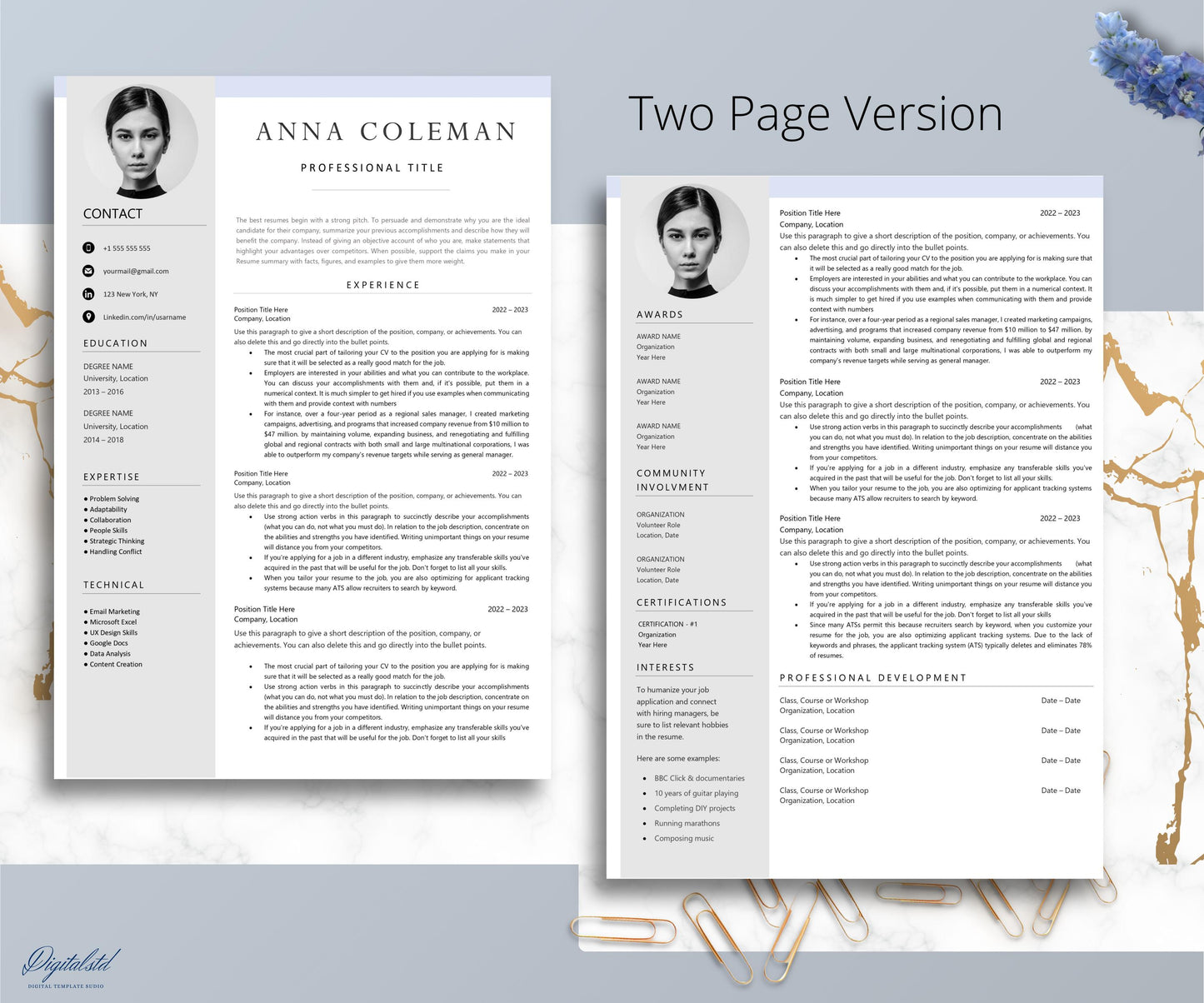 Editable Modern CV TEMPLATE For Microsoft Word and Pages, Professional Resume Template or Download Save to PDF Format Blue Resume Template