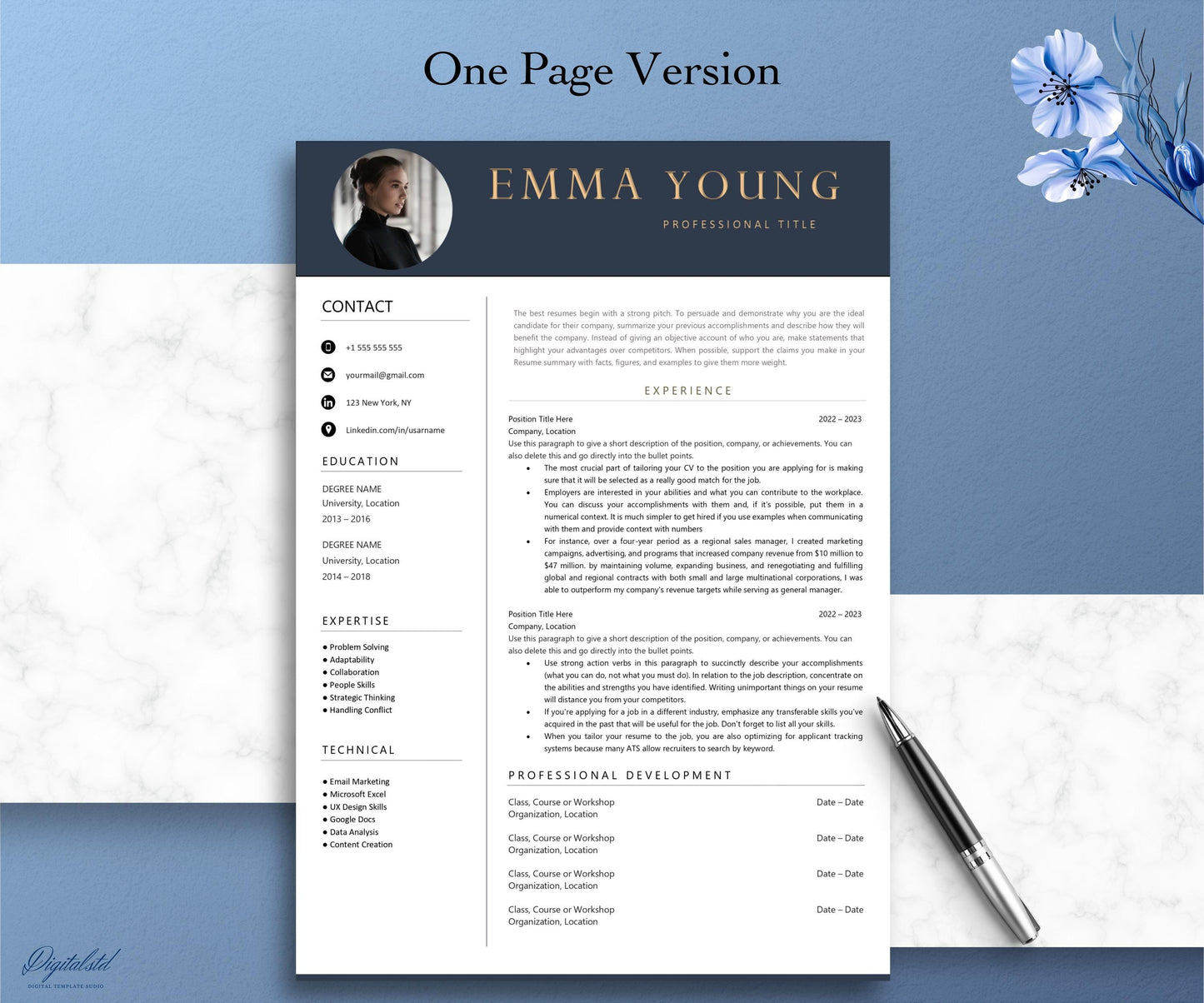 Resume Template, Professional Resume Template Word, Pages, Creative Resume Template, Clean Modern Executive Resume, CV Template