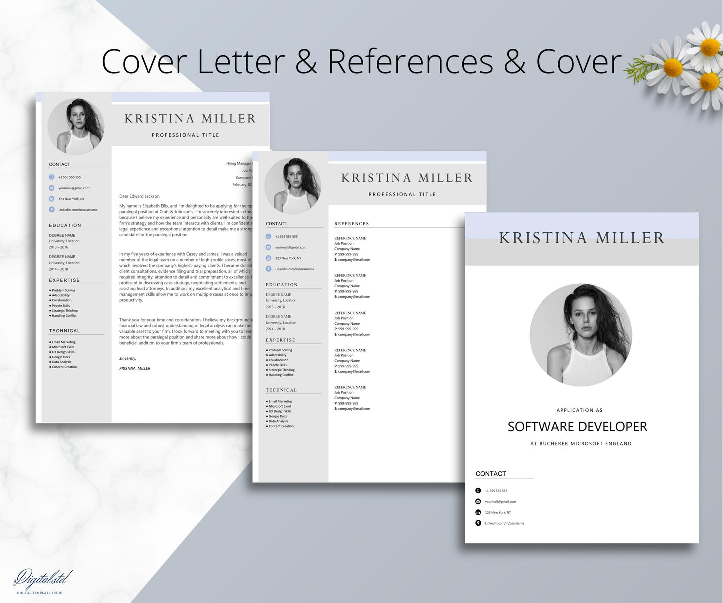 Resume Template for Microsoft Word | CV Template + Cover Letter + References for MS Word | Resume with Photo | Resume Template Word & Pages