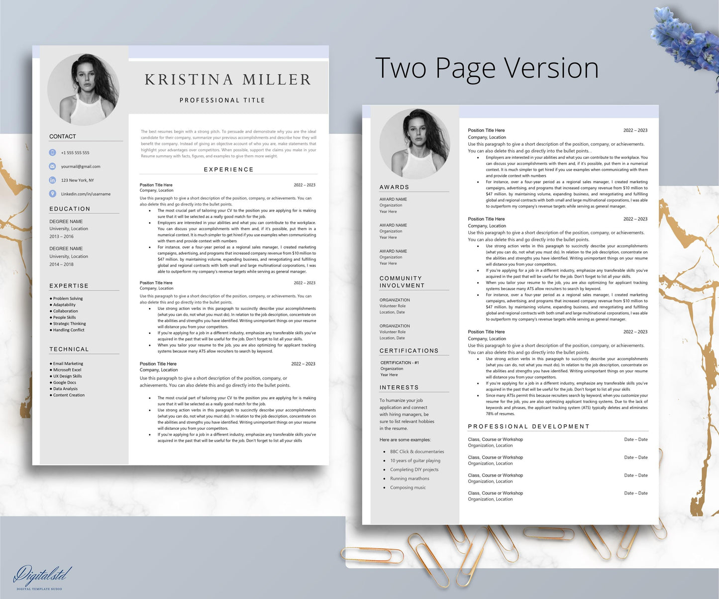 Resume Template for Microsoft Word | CV Template + Cover Letter + References for MS Word | Resume with Photo | Resume Template Word & Pages