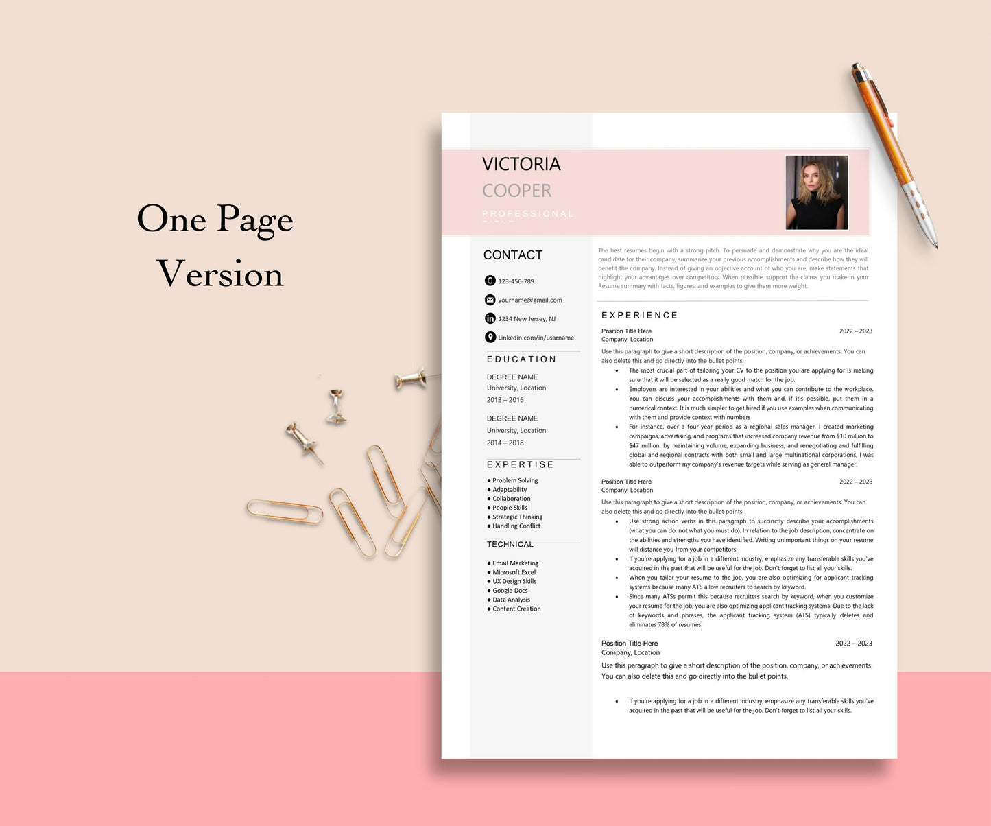 Resume Template With Photo, Resume Template Word Pages for Women, Resume Template With Picture Modern Executive Resume Professional 2024