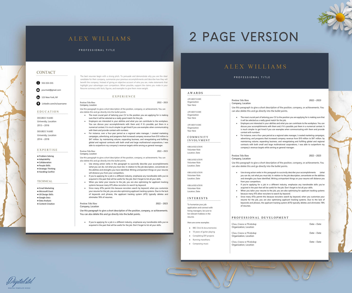 Best Professional Resume Template for Microsoft Word & Apple Pages | 1, 2, 3, 4, 5 Page Resume Templates with Cover Letter, Editable CV 2024