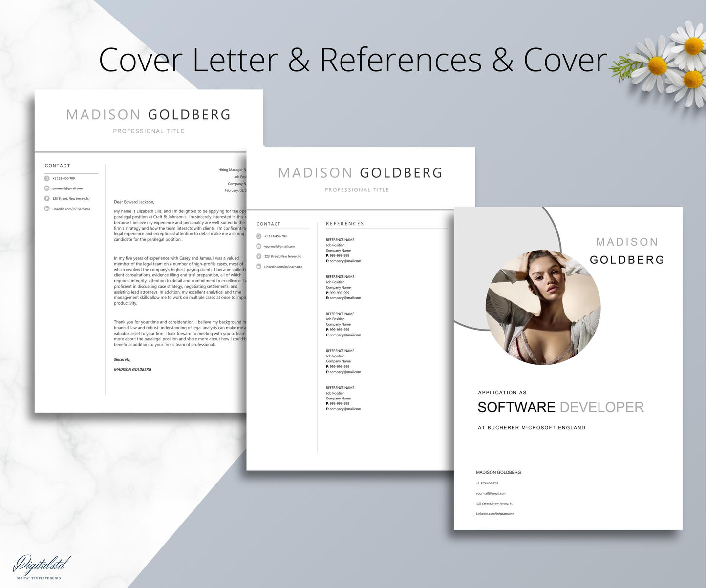 Professional Resume Template, Word and Pages 1-2-3 Page Resume Template, Cover Letter & References Template, Modern Minimalist CV Template