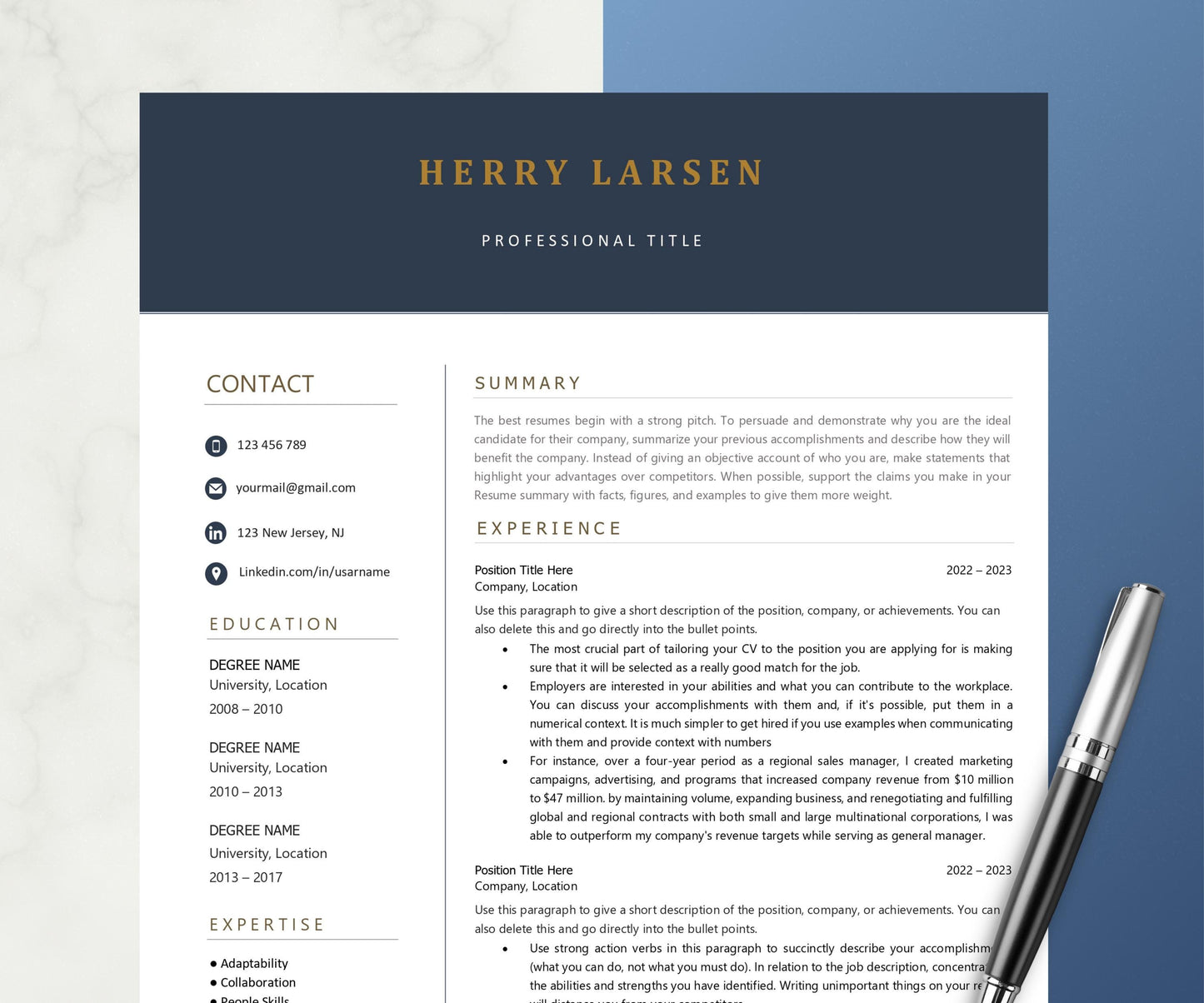 Modern Executive Resume Template, Professional Resume Template, CV Template, Mens Resume, CEO Resume Template, Labenslauf Vorlage CTO Resume