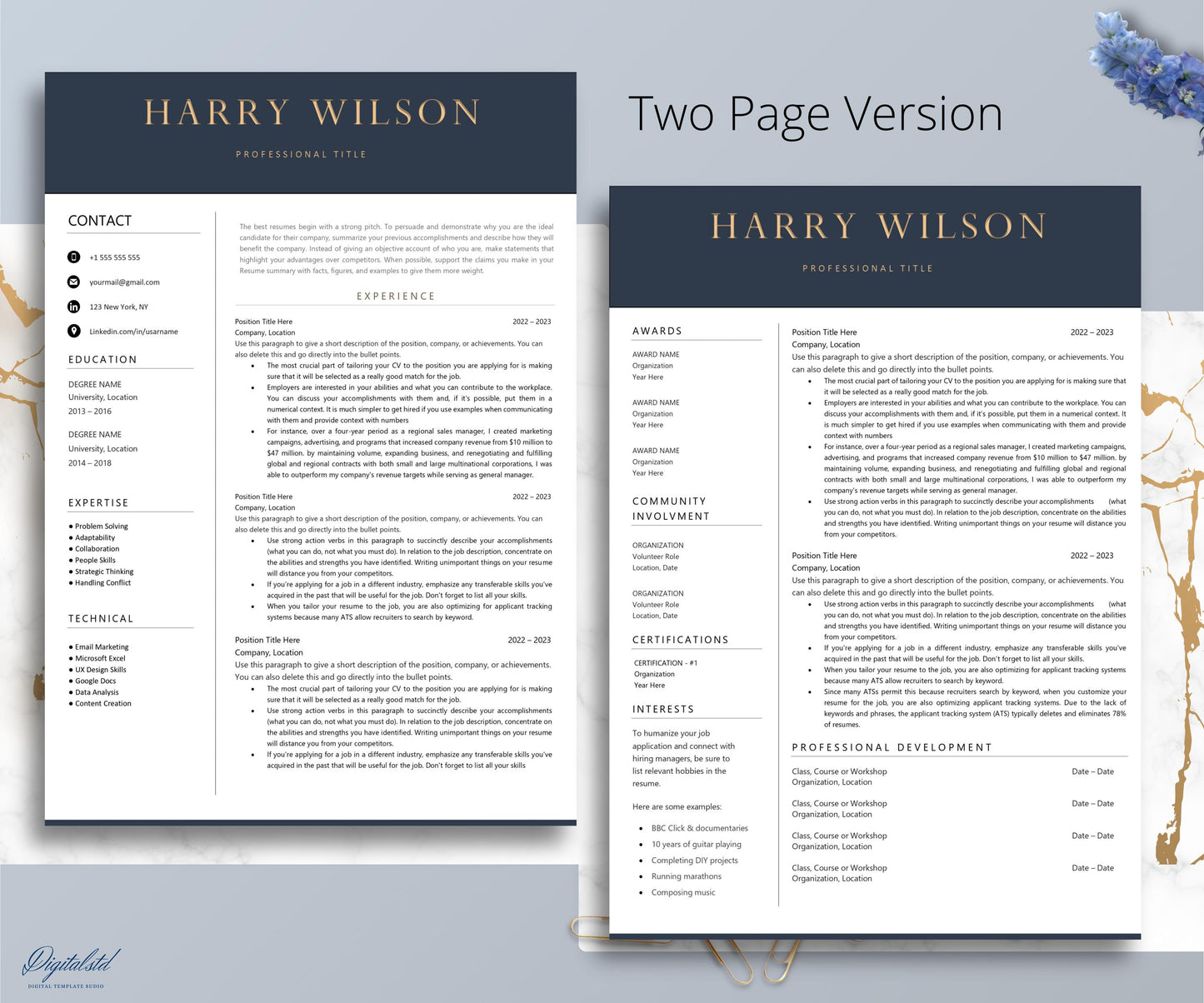 Resume Template Apple Pages & Word 1 Page, 2 Page, and 3 Page | Modern Professional Resume CV Template for Executive, HR Manager, CEO, Sales