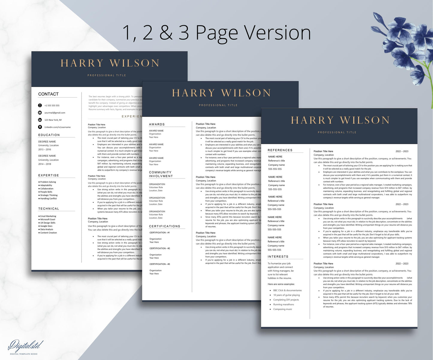 Resume Template Apple Pages & Word 1 Page, 2 Page, and 3 Page | Modern Professional Resume CV Template for Executive, HR Manager, CEO, Sales