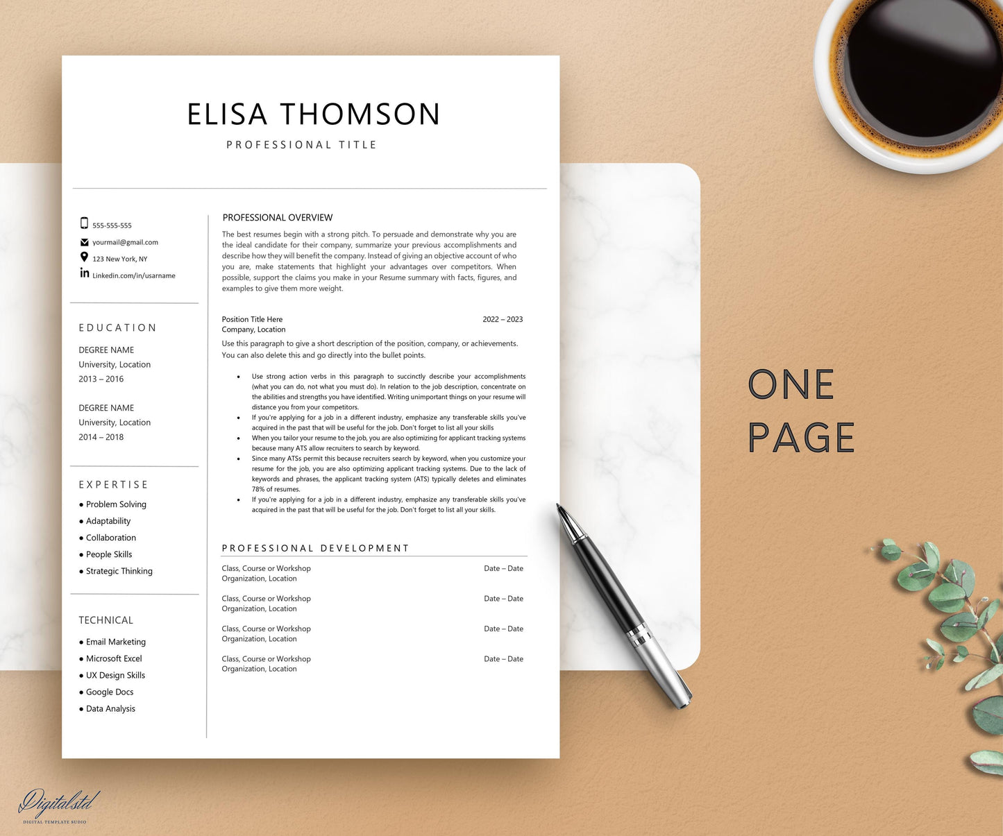 Professional Resume Template, Word and Pages, 1-3 Page Resume Template, Cover Letter & References Template, Modern Minimalist CV Template