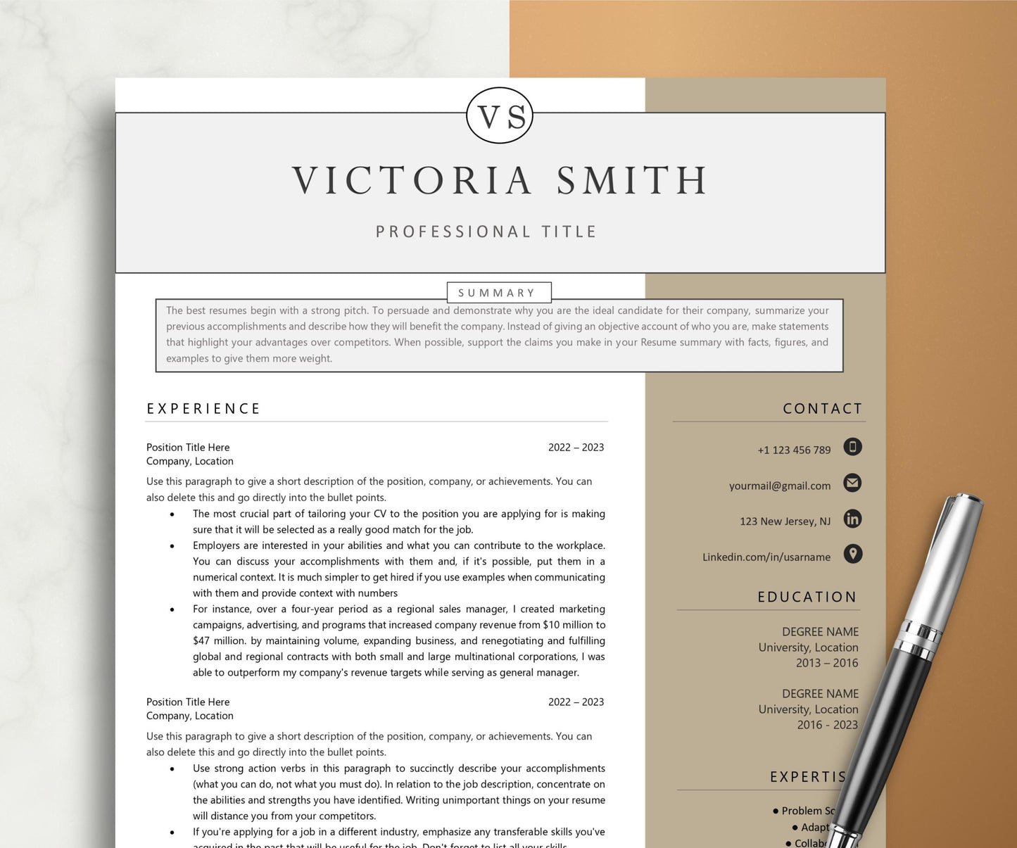 Executive Resume Template Word & Pages, 1-3 Page | Printable CV Template Professional Resume Template Modern, Editable CV Template Minimal