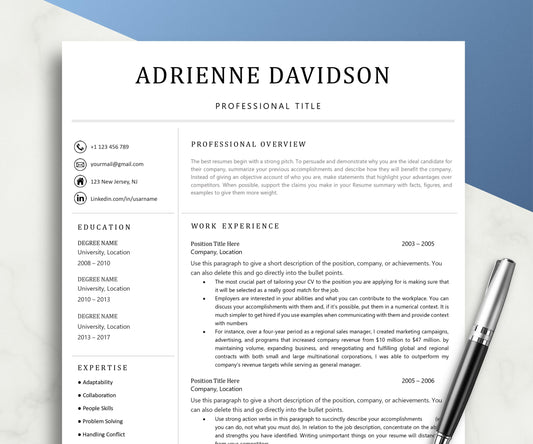 Resume CV Templates for Word, Mac Pages | 1 2 3 Page Professional Resume Designs, Clear Cover Letter, Modern CV Curriculum Vitae