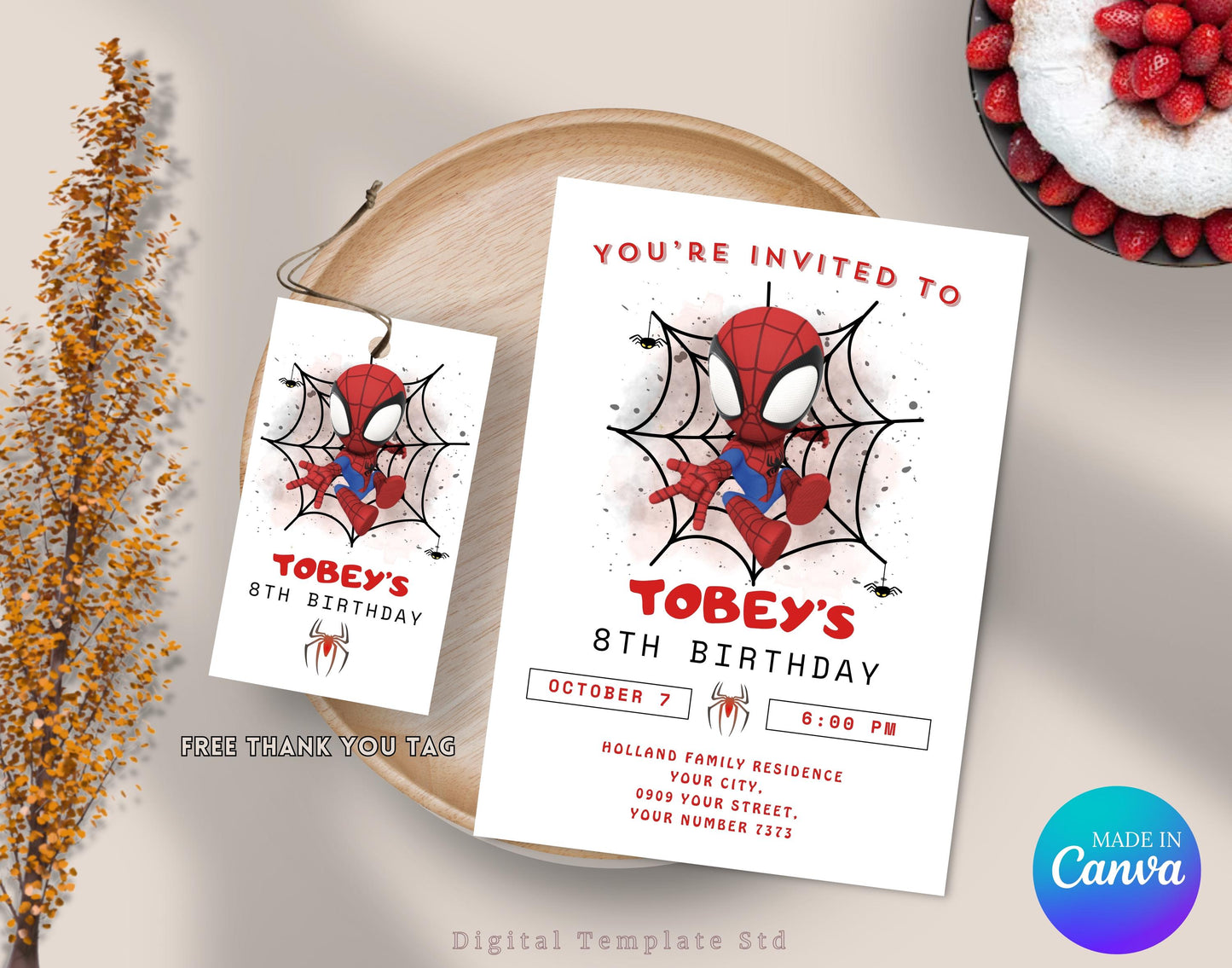 Spider man Invitation Template, Printable Birthday Party Invitation, Editable Spiderman Birthday Invite, Digital For Kids Birthday Template