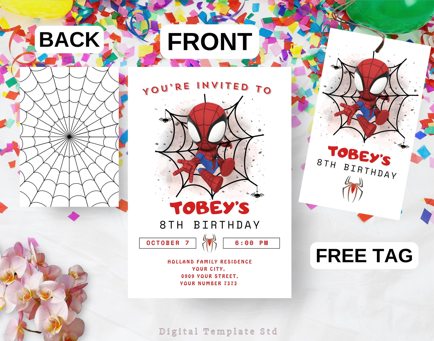 Spider man Invitation Template, Printable Birthday Party Invitation, Editable Spiderman Birthday Invite, Digital For Kids Birthday Template