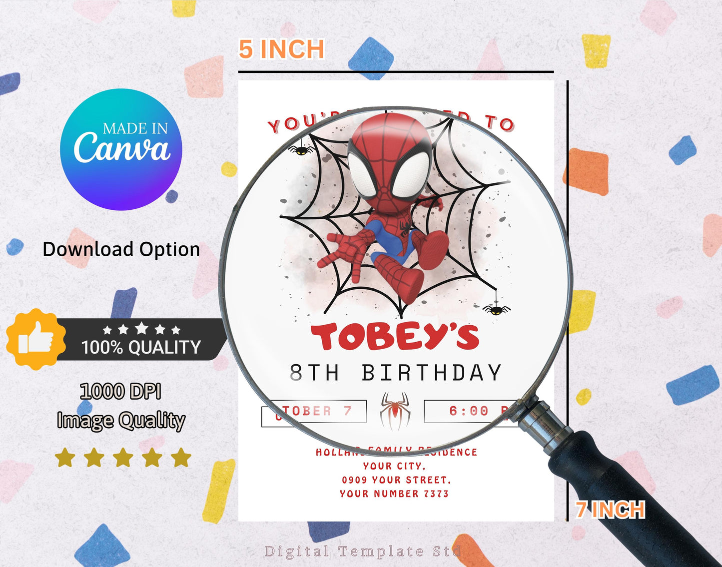 Spider man Invitation Template, Printable Birthday Party Invitation, Editable Spiderman Birthday Invite, Digital For Kids Birthday Template