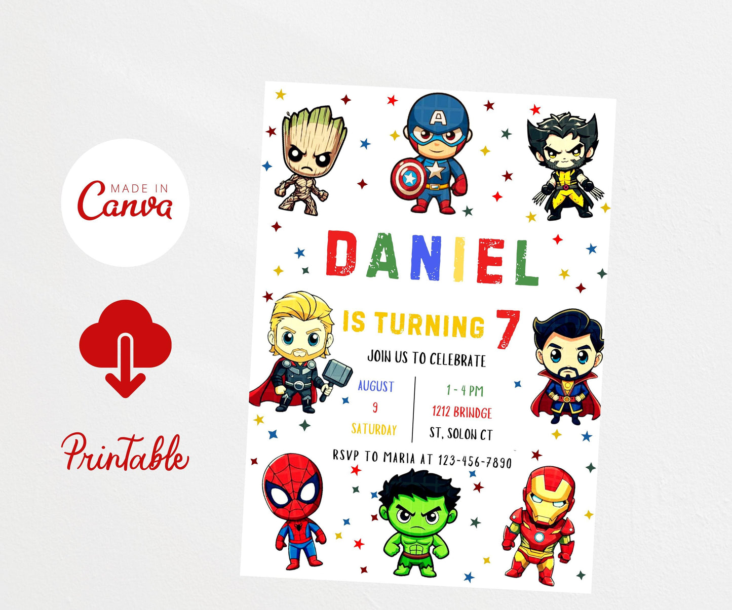 Editable Superheroes Birthday Invitation Template, Printable Birthday Party Invitation Kids Party Invite Template, Superhero Birthday Invite