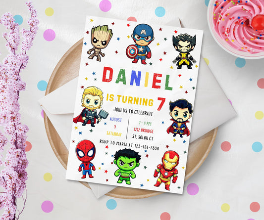 Editable Superheroes Birthday Invitation Template, Printable Birthday Party Invitation Kids Party Invite Template, Superhero Birthday Invite