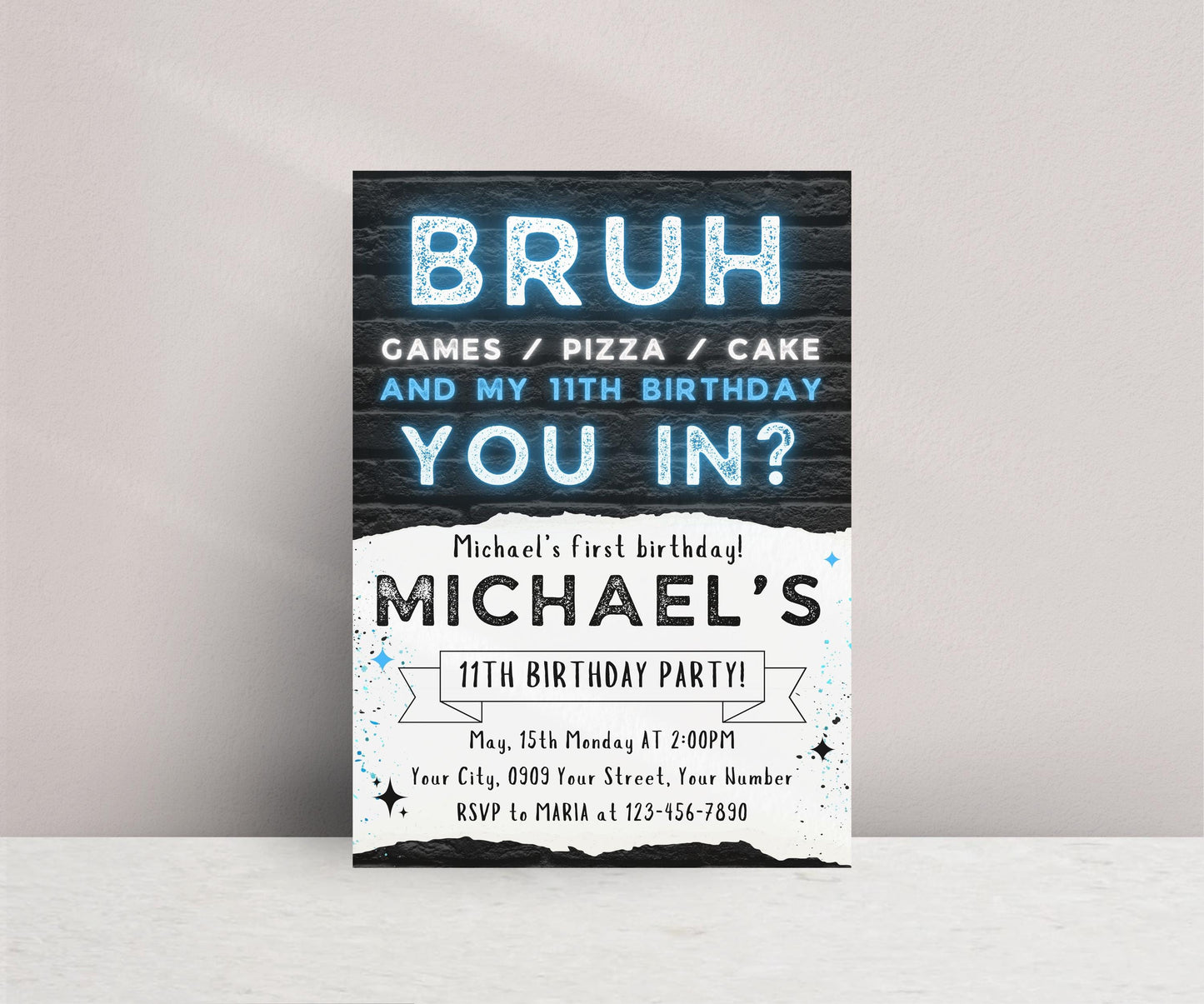 Bruh Birthday Invitation Template, Neon Bruh You In Birthday Invitation, Bruh Neon Birthday Party, Neon Bruh Teenager Boys Party Invite