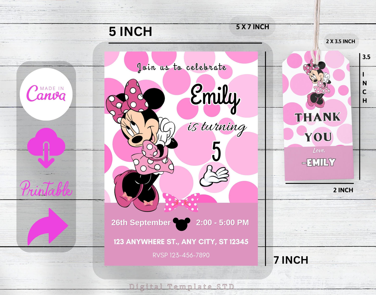 Minnie mouse Birthday Invitation, Editable Minnie mouse Birthday Invitation Template, Printable Minnie mouse girl’s Party Invitation