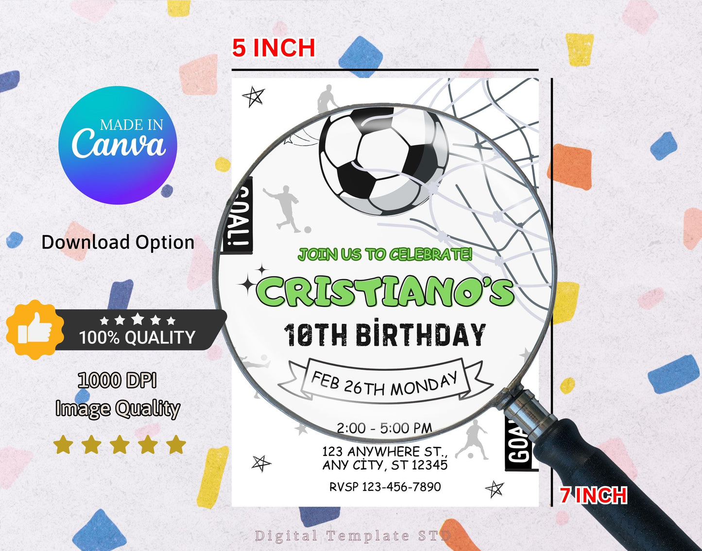 Editable Soccer Birthday Invitation Template, Printable Football Birthday Party Invitations, Kids Soccer Party Invite, Thank You Party Tag