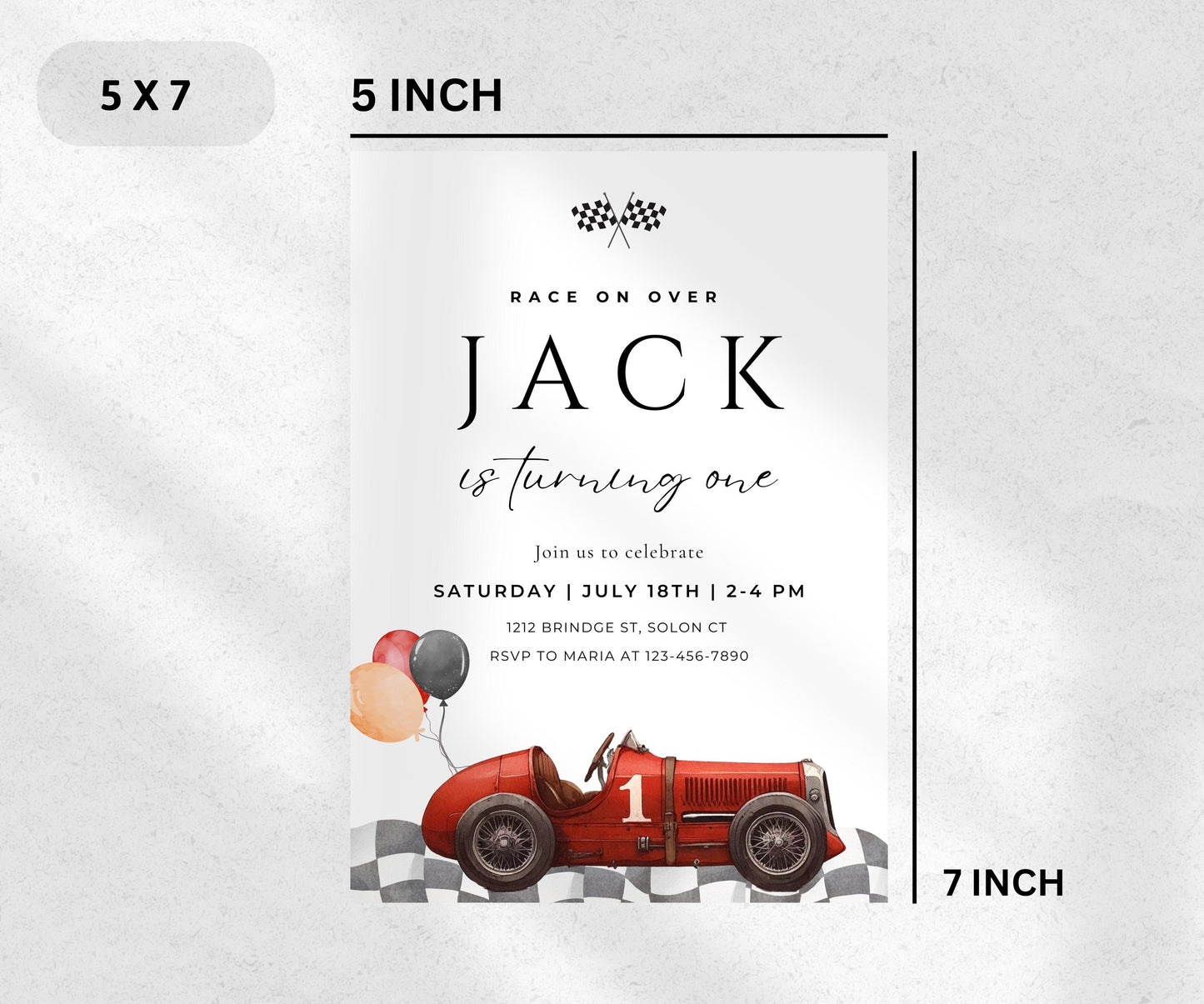 Vintage Red Race Car Birthday Invitation, Editable Fast One Birthday, Any Age, Two Fast, Digital Template, INSTANT DOWNLOAD