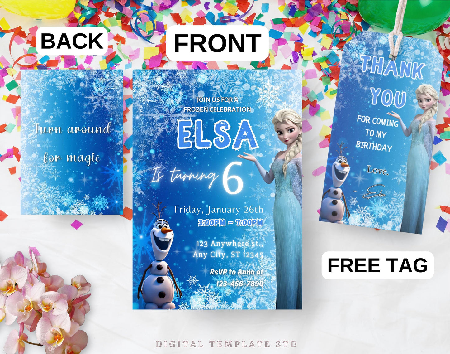 FROZEN Invitation Elsa Birthday Invitation Winter Snow Birthday Printable,Editable Frozen Olaf Invite Instant Download, Elsa Thank You TAG