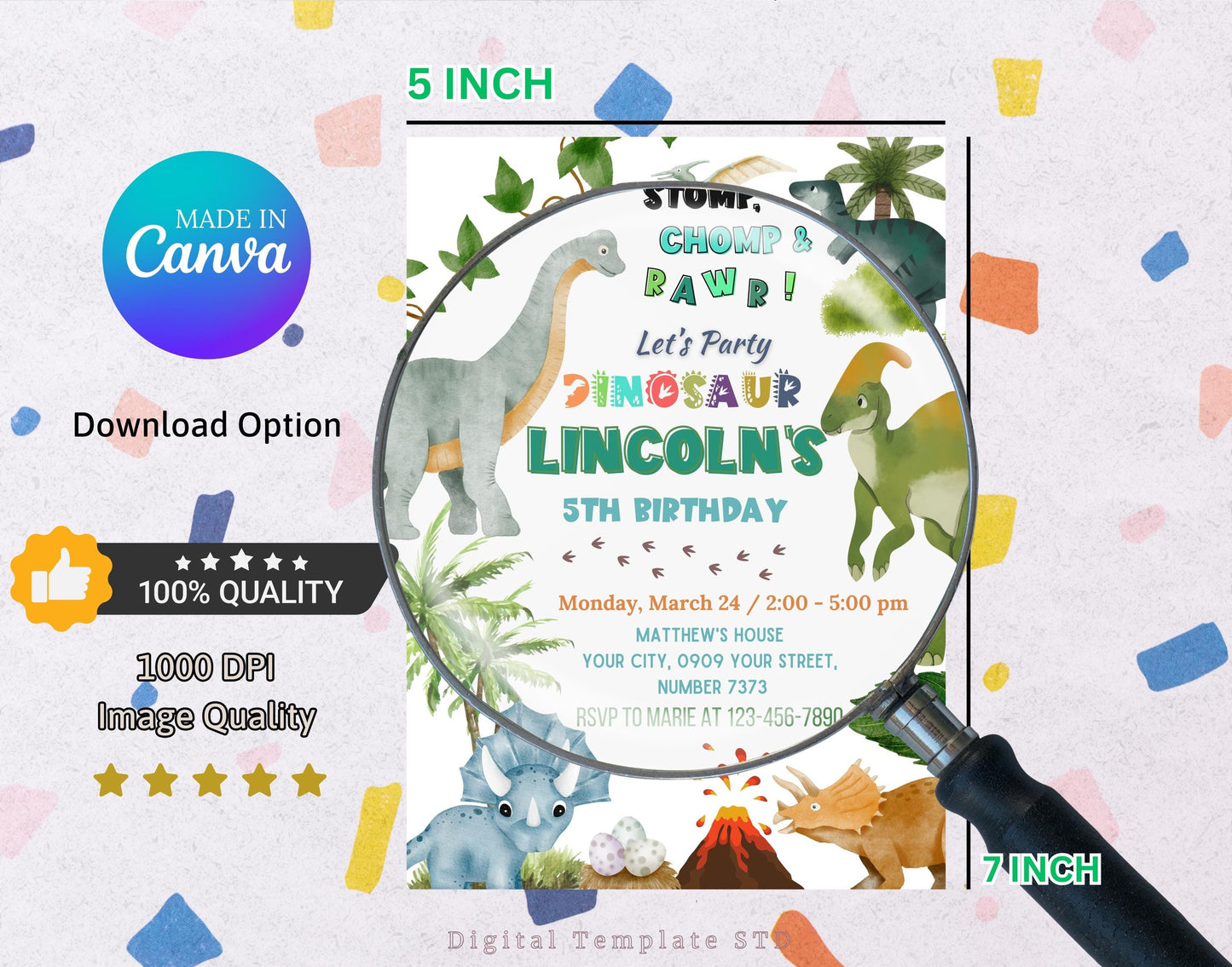 Dinosaur Birthday Party Invitation Template, Editable Dinosaur Birthday Invitation, Forest Dinosaur Birthday Invite, Dinosaur thank you tag