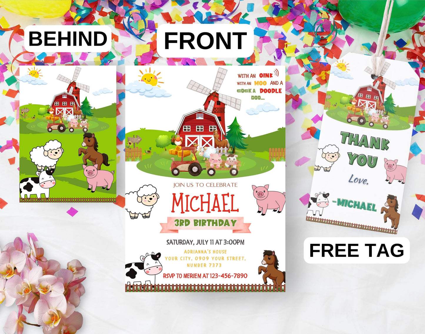 Editable Farm Birthday Party Invitation Template, Printable Farm Animals Birthday Invitation, Barnyard, Farm thank you tag, FARM Bday Invite