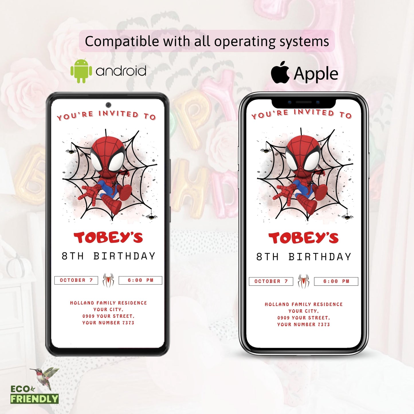 Spider man Invitation Template, Digital Kids Spidey Birthday Party Invitation, Editable Spiderman Birthday, Electronic Phone Birthday Invite