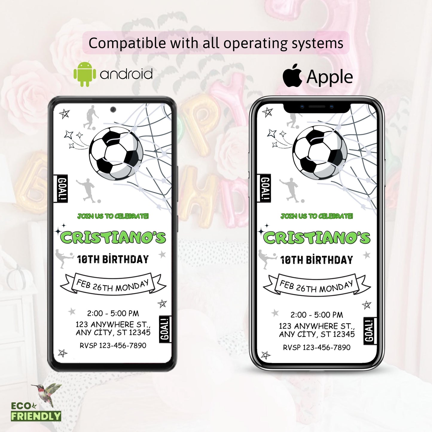 Soccer Invitation Template, Digital Football Birthday Party Invitation, Editable Soccer Birthday, Electronic Kids Phone Birthday Invite