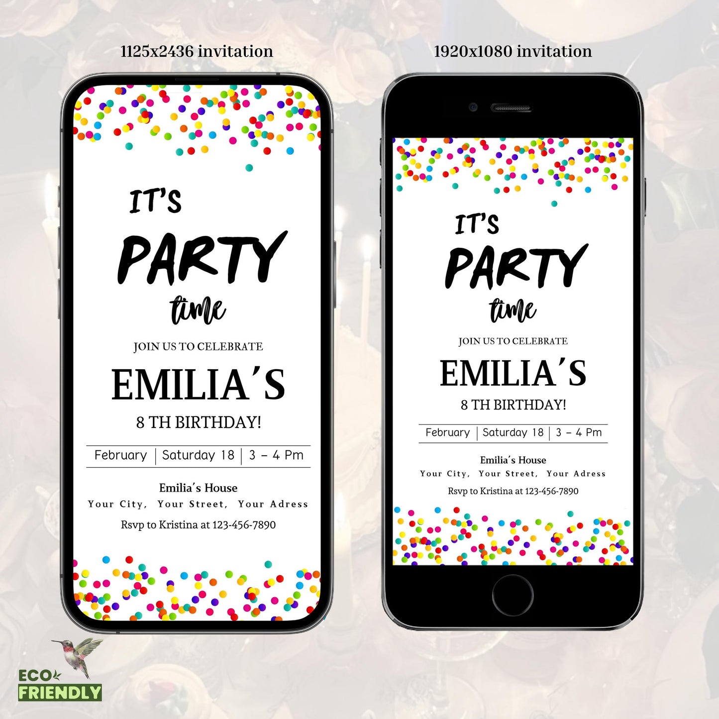 Colorful Confetti Birthday Invitation Template, Editable Rainbow Confetti Birthday Party Invitation, Digital Simple Birthday e-Invite