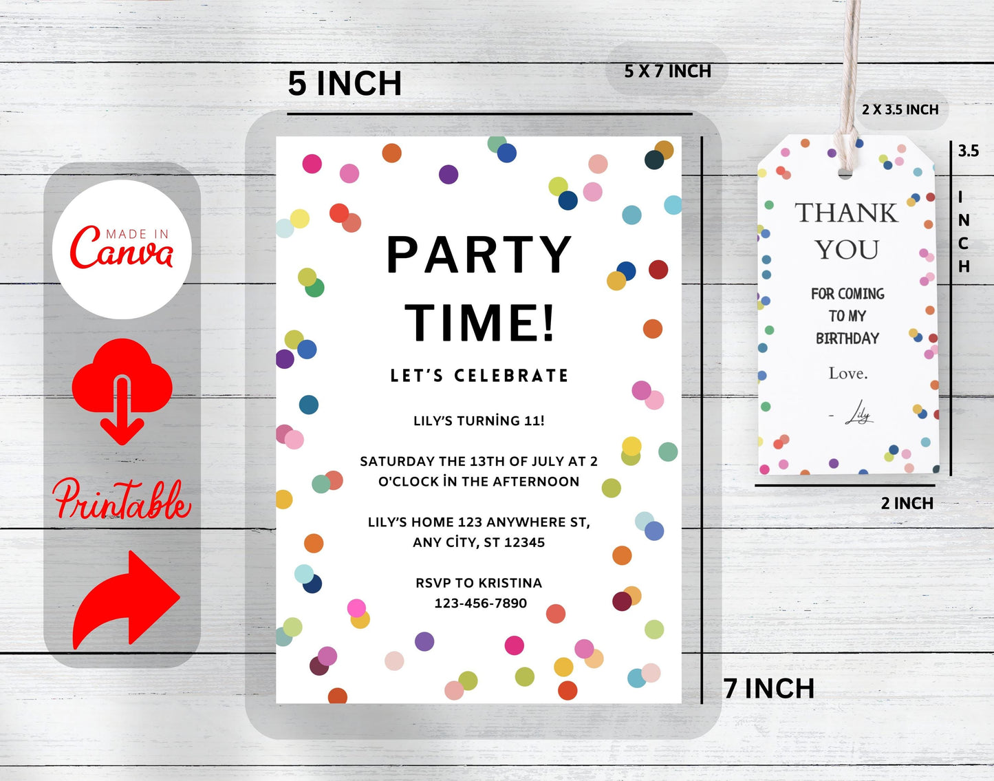 Editable Colored Confetti Bday Invitation Template, Printable Colorful Birthday Party Invite, Colourful Confetti For Kids Birthday Template