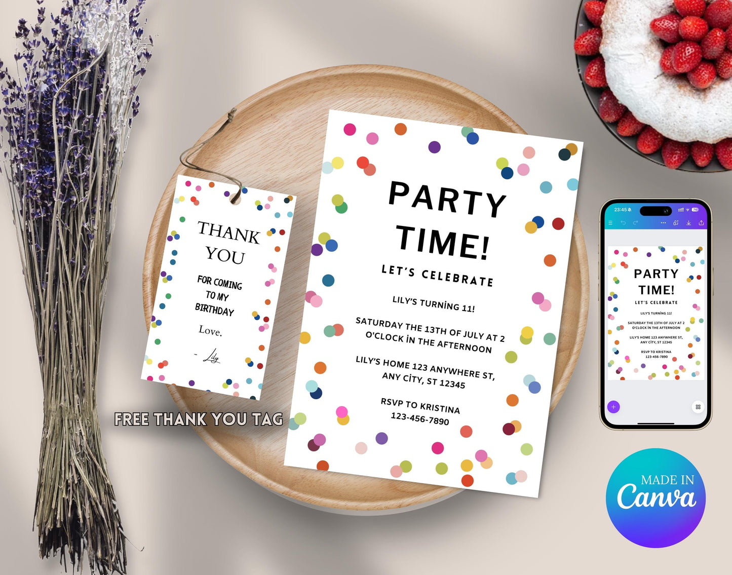 Editable Colored Confetti Bday Invitation Template, Printable Colorful Birthday Party Invite, Colourful Confetti For Kids Birthday Template