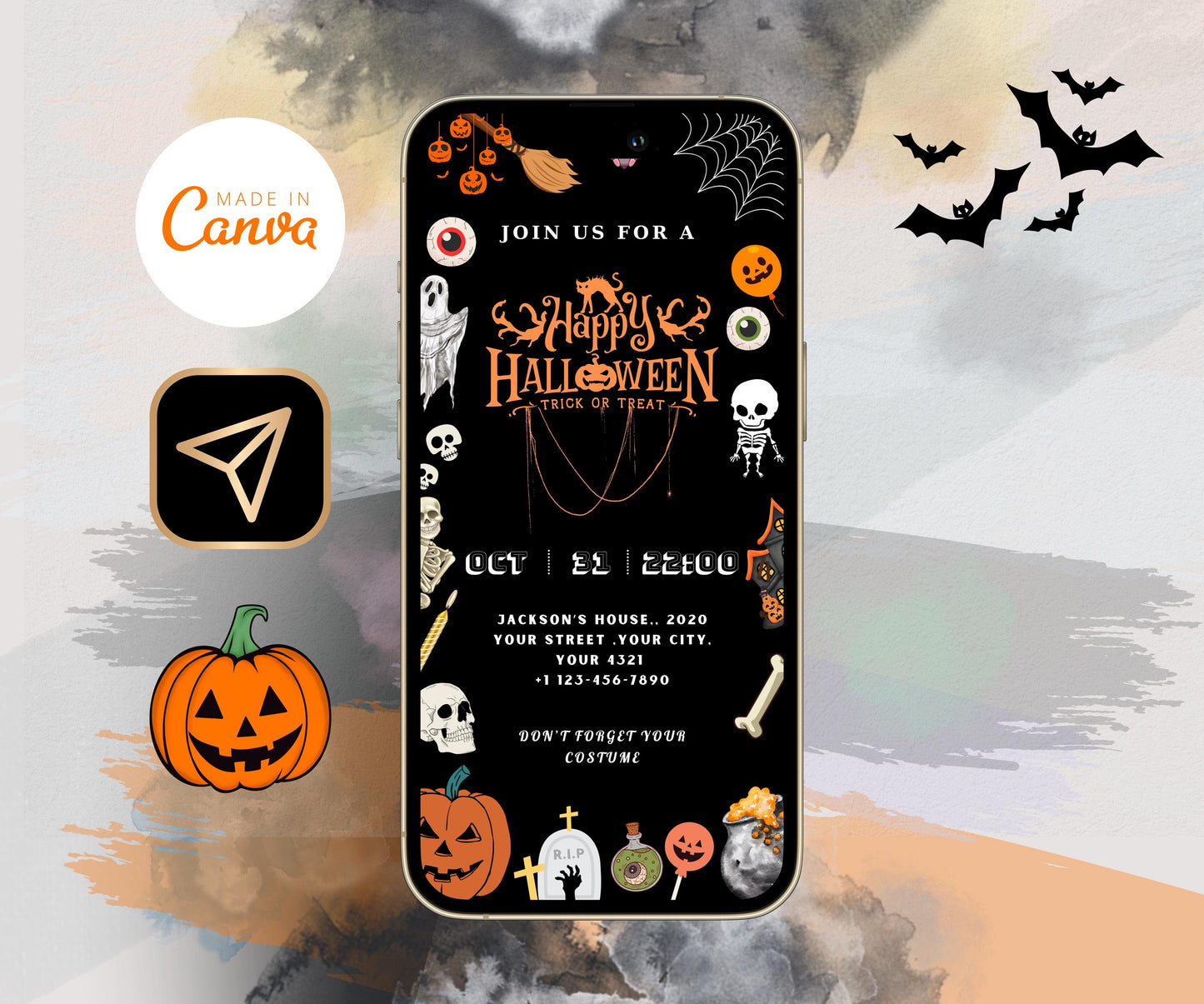 Editable Halloween Invitation, Halloween Party Invitation, Halloween Birthday Invitation, Spooky birthday Invite, Sms Electronic Invite