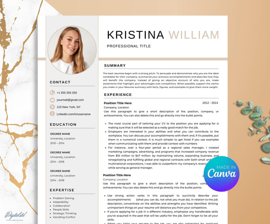 Resume Template, Canva Modern Resume Template with Photo, Resume Template, Canva Creative Resume, Cover Letter, Professional CV Template