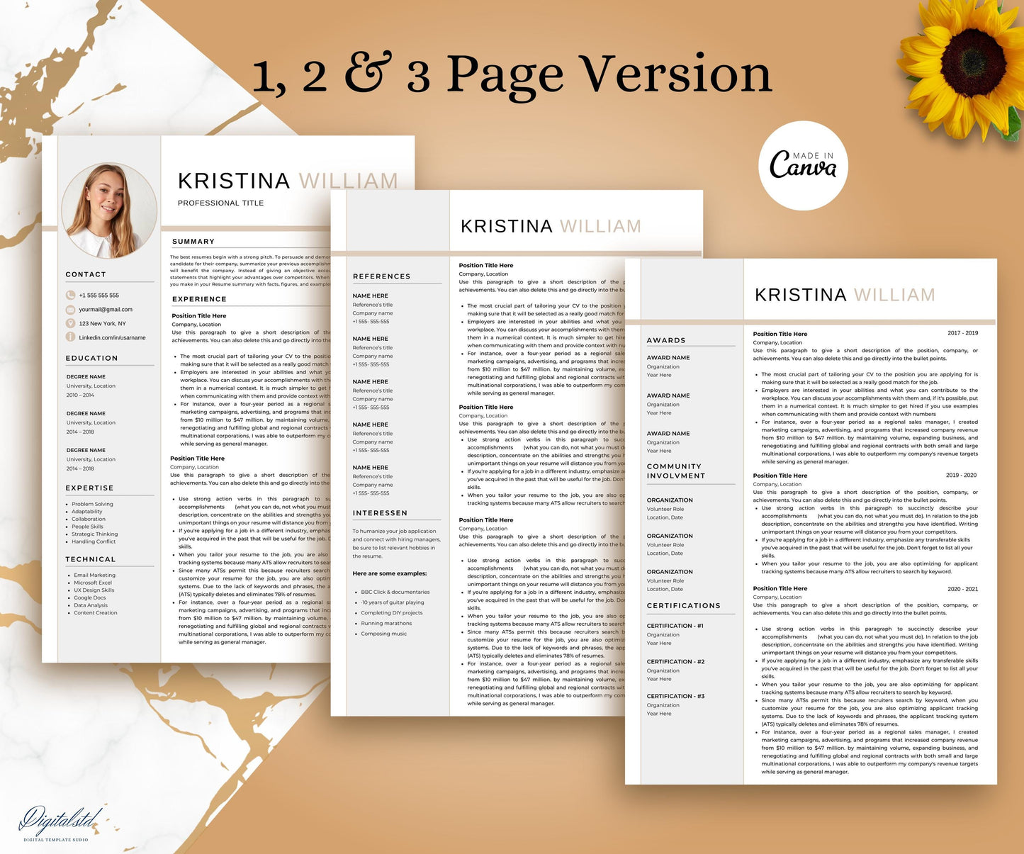 Resume Template, Canva Modern Resume Template with Photo, Resume Template, Canva Creative Resume, Cover Letter, Professional CV Template