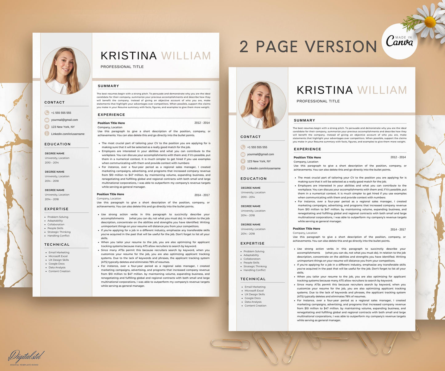 Resume Template, Canva Modern Resume Template with Photo, Resume Template, Canva Creative Resume, Cover Letter, Professional CV Template