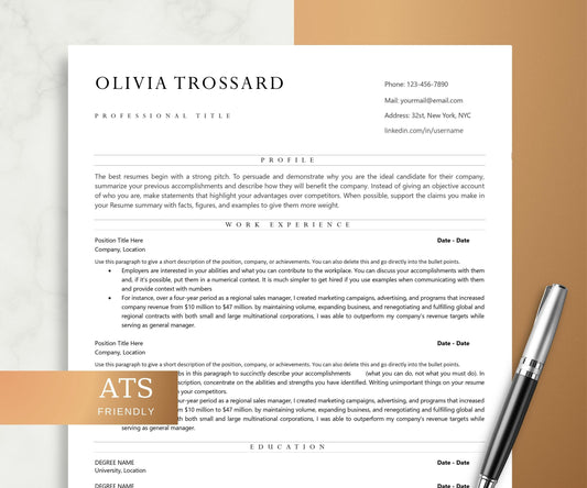 ATS Friendly Resume Template Word, Pages, Editable ATS Resume, ATS Cv Resume Template, Minimalist Resume, Basic Resume, Simple Resume