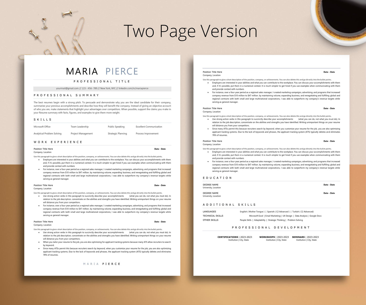 ATS Friendly Resume Template for Microsoft Word & Pages, Editable ATS Cover Letter and References, ATS Resume Template Instant Download