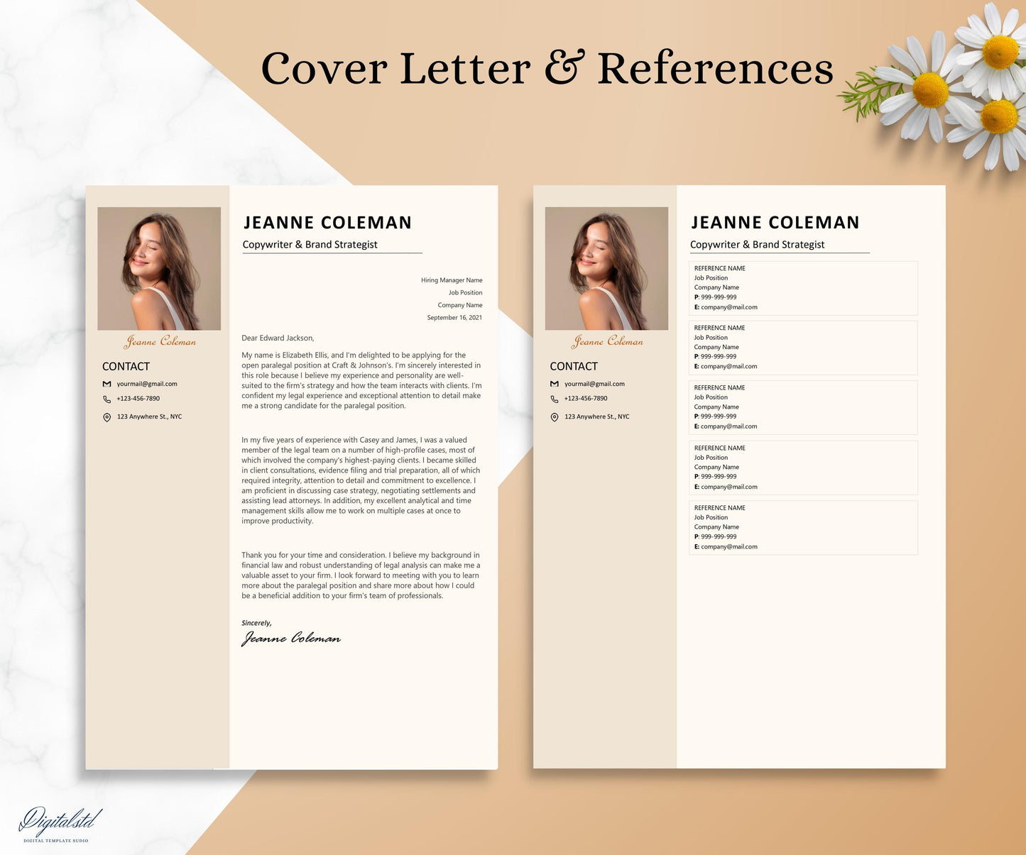 Resume Template, Modern Resume Template with Photo, Resume Template for Word and Pages, Cover Letter, Professional CV 1, 2, 3 Page Template