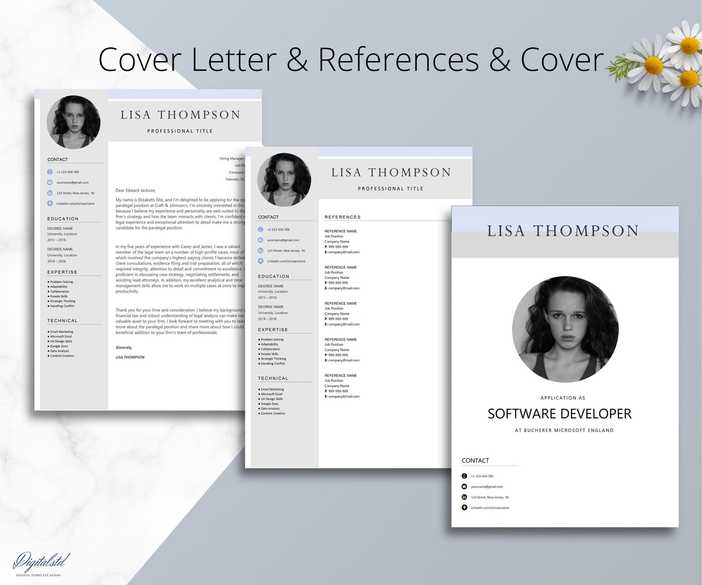 Resume CV Template for Word Pages, 1, 2 3 Page Resume Template with Photo, Modern Resume Template, Minimalist Professional Cv with photo