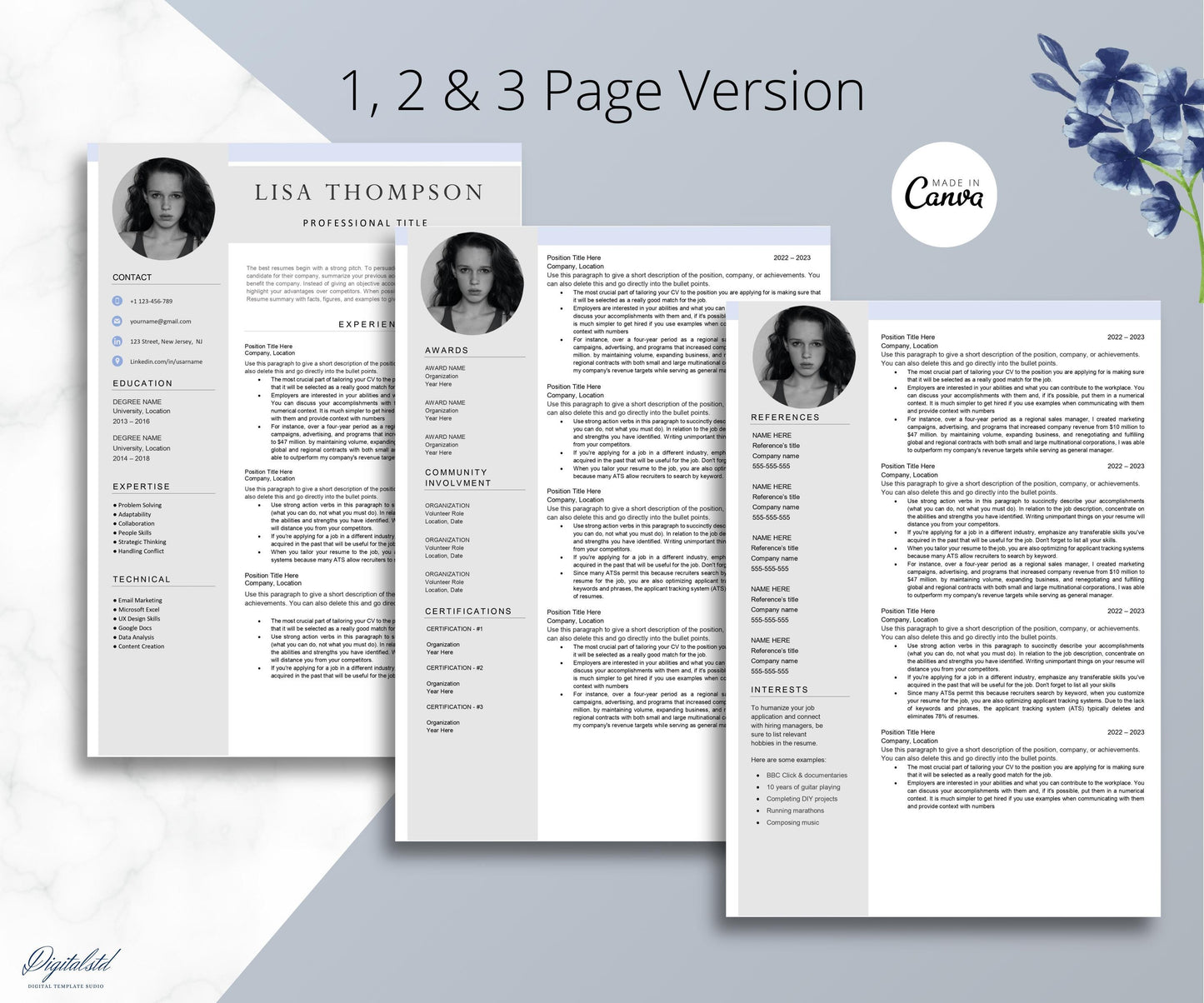 Resume CV Template for Word Pages, 1, 2 3 Page Resume Template with Photo, Modern Resume Template, Minimalist Professional Cv with photo