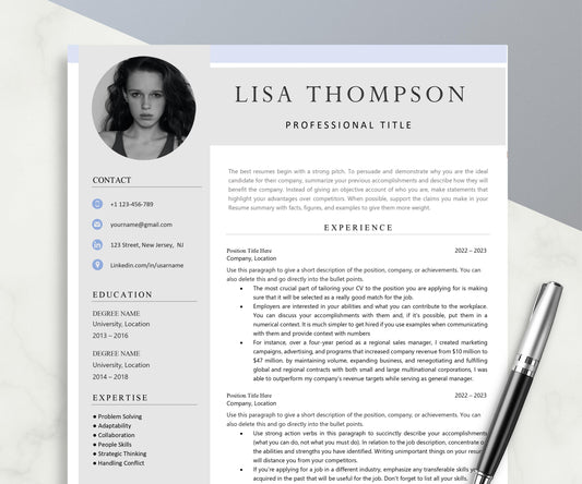 Resume CV Template for Word Pages, 1, 2 3 Page Resume Template with Photo, Modern Resume Template, Minimalist Professional Cv with photo